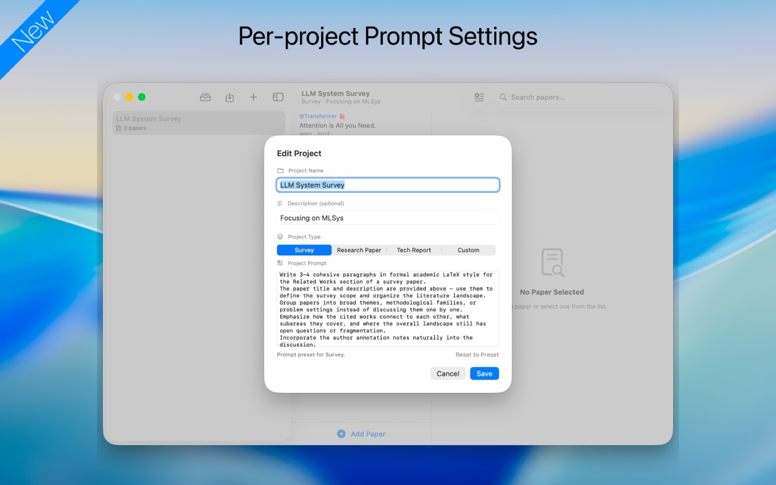 Per-Project Prompt Presets